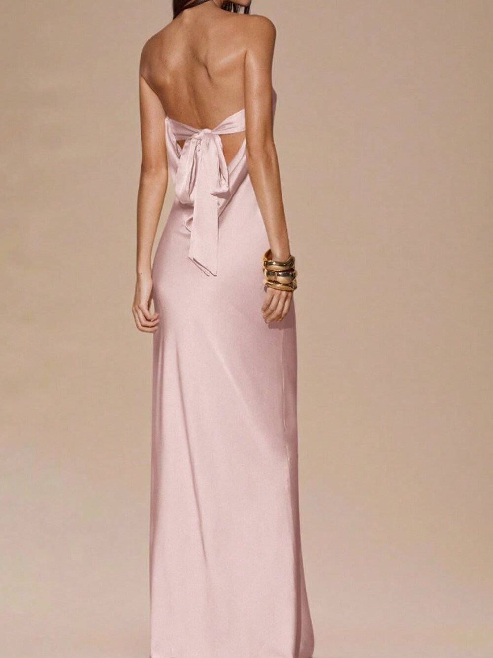 Pink Women's Minimalist Strapless Satin Dress - Picture 3 of 6